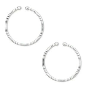 Clip On Hoop Earrings Silver Plated Sleek Pierced Look 20mm Diameter Dangle
